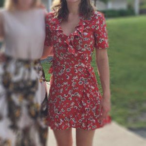 TOPSHOP - Red Wrap Ruffle Daisy Tea Dress